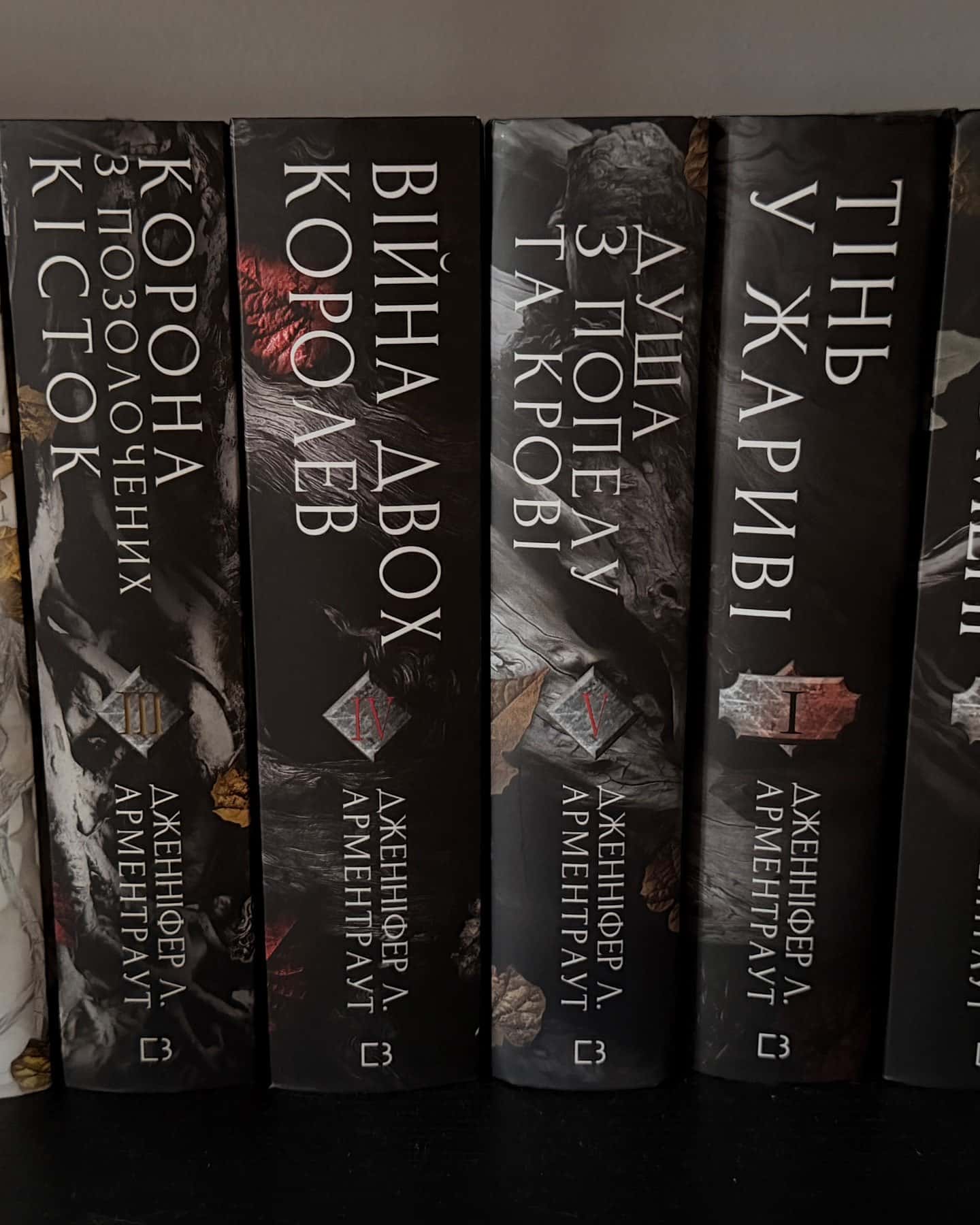 Кров і попіл. Книга 1. Із крові й попелу, Кров і попіл. Книга 2. Королівство плоті й вогню, Кров і попіл. Книга 3. Корона з позолочених кісток, Кров і попіл. Книга 4. Війна двох королев, Кров і попіл. Книга 5. Душа з попелу та крові, Тінь у жариві. Плоть і вогонь. Книга 1, Світло у пломені. Плоть і вогонь. Книга 2, Плоть і вогонь. Книга 3. Вогонь у плоті — Дженніфер Л. Арментраут