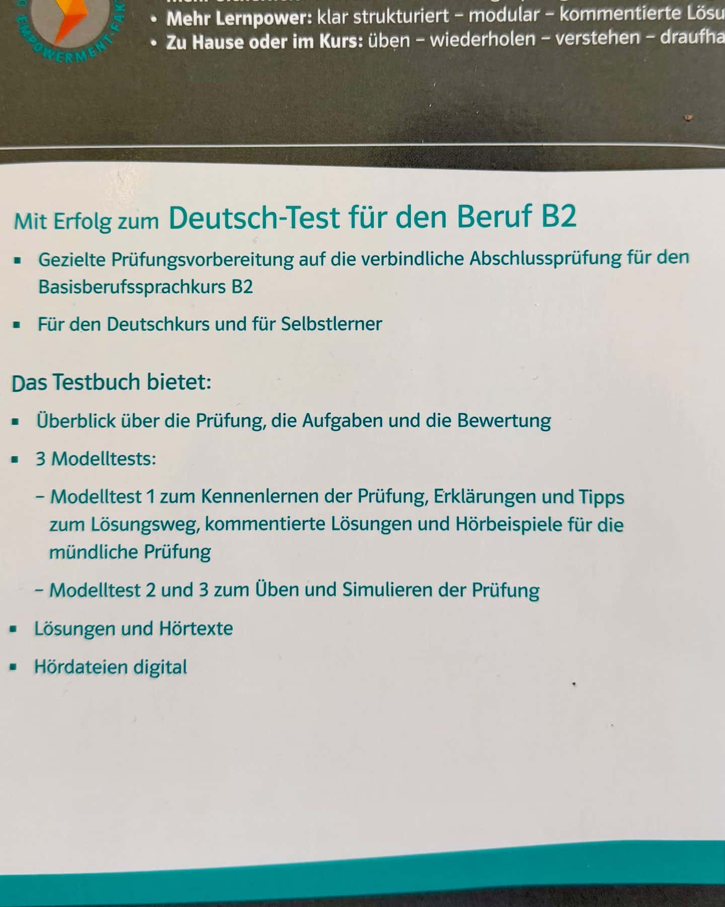 Deutsch-Test für den Beruf B2, Testbuch — Klett
